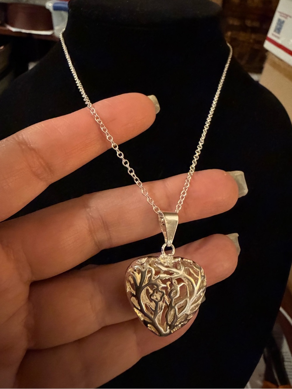 New Puffed Heart Silver Plated Pendant Necklace 18” Gift for Women